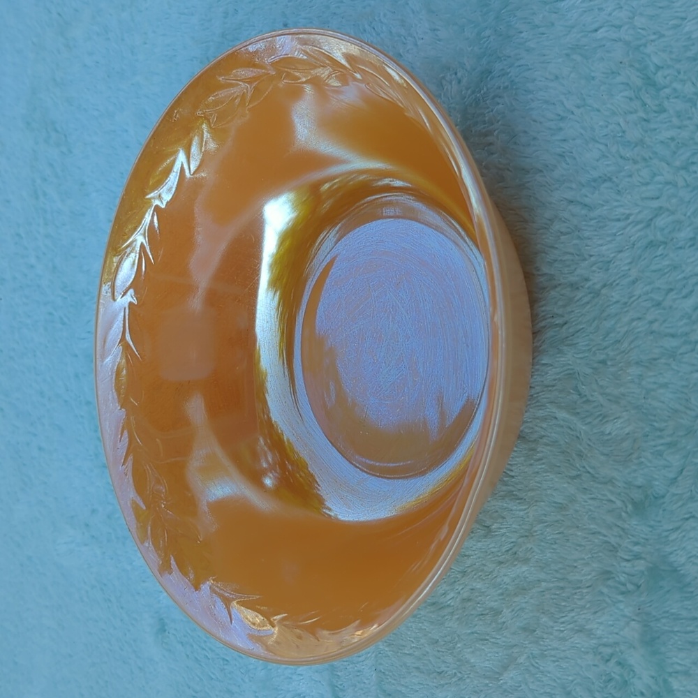 Fire King Bowl Laurel Leaf Iridescent Peach Vintage Made in USA